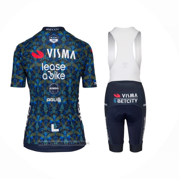 2024 Maillot Cyclisme Femme Jumbo Visma Bleu Manches Courtes Et Cuissard